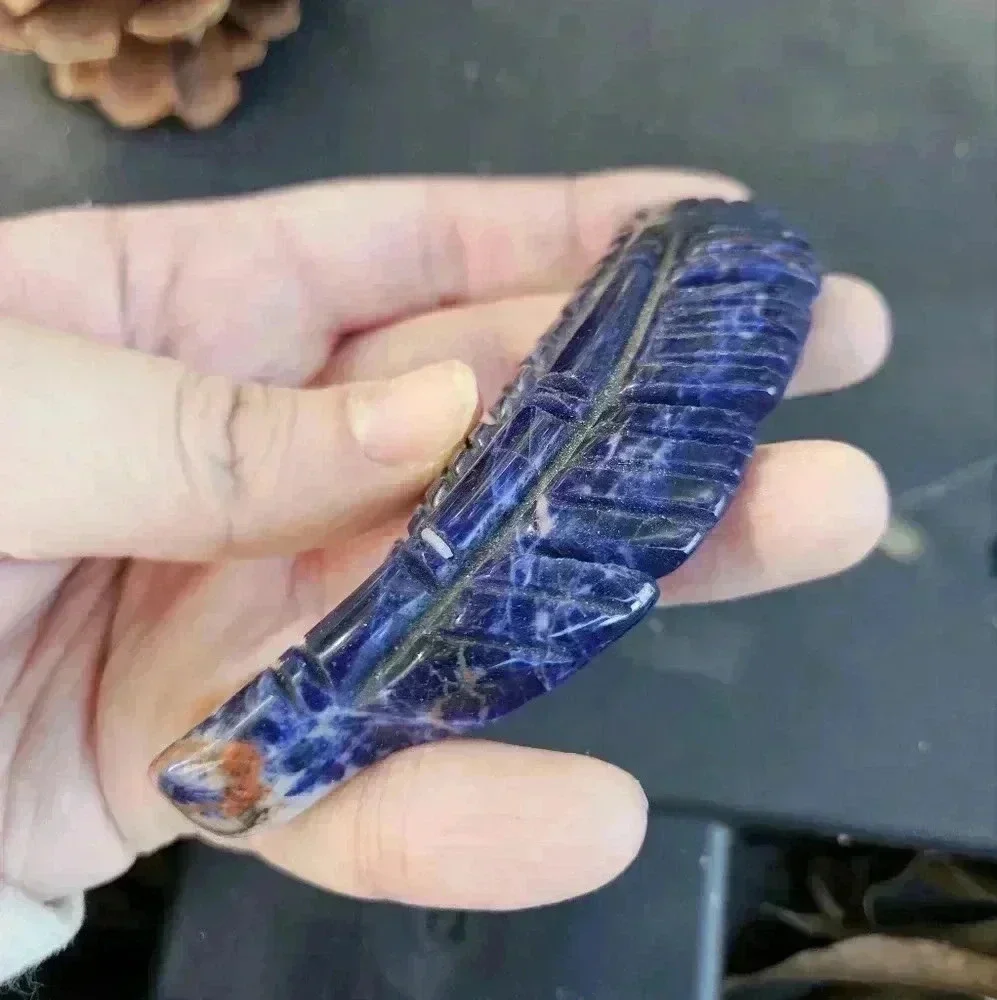 🔮 Sodalite Natural Crystal Feather Stone Carving Figure - Picture 3 of 4